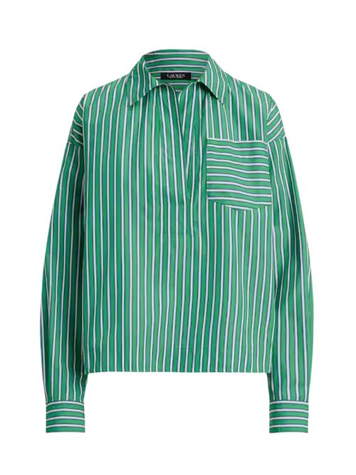 stachee-long sleeve-button front LAUREN RALPH LAUREN | STACHEE-LONG SLEEVE.GREEN/WHIT